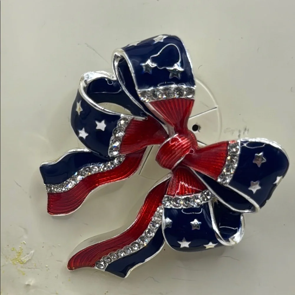 Napier Red and Blue Star Bow Brooch